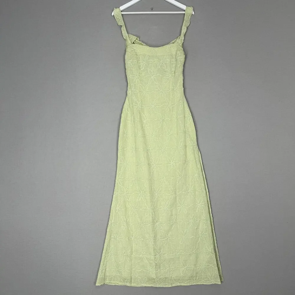 burner maxi dress princess polly Princess Polly Burner Maxi Dress Women 4 Green Tie Back Floral Embroidered  Fairy bklwealth.com